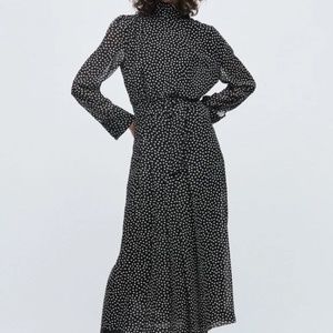 Zara black and white polka dot midi dress